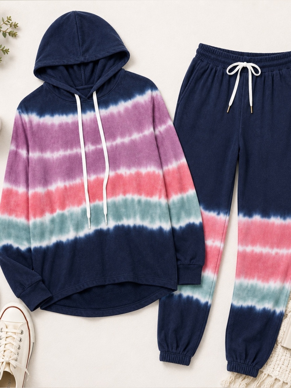 PJ Salvage Pajama Set Tie Dye Hooded Pullover  Top & Matching Lounge Pants Small